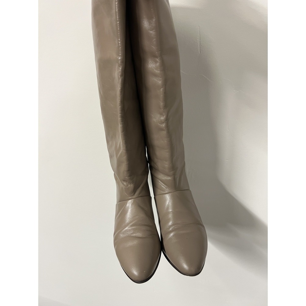 Vintage 1970s Joyce California Women's 6.5 Beige Leather Tall Boot Kitten Heels
